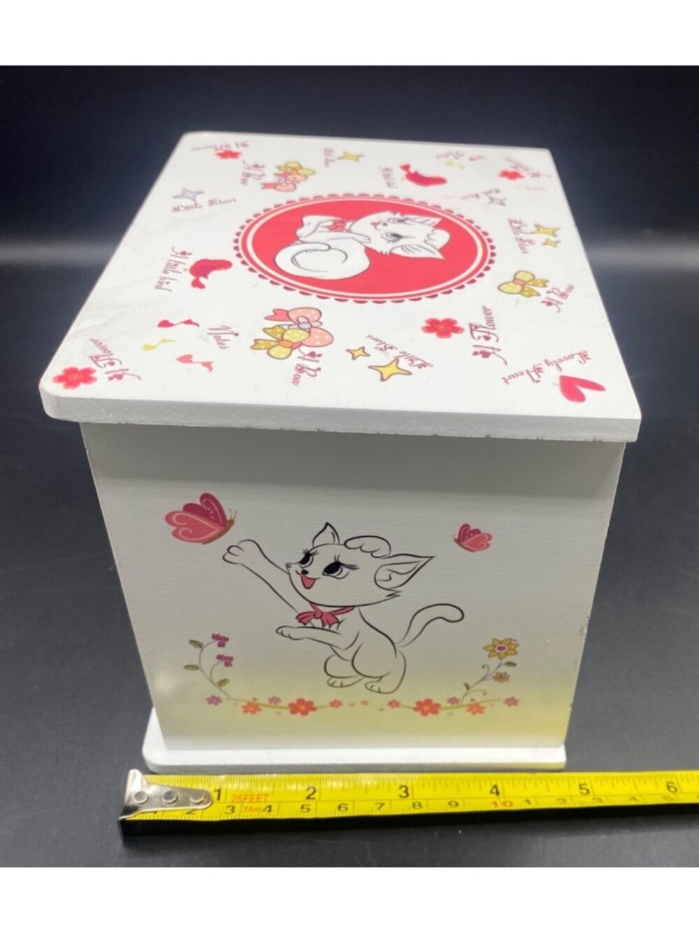 Kitten Wooden Musical Jewelry Box Cat Design Ballerina Drawer Pink Interior - Picture 16 of 16